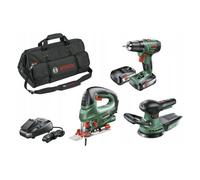 Pack 3 tools 18V accu BOSCH boormachine PSR 1800 LI2 2 batterijen 25Ah decoupeerzaag PST excenterschuurmachine