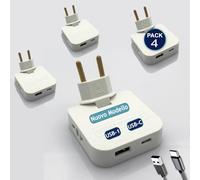 Pack 4 Adattatore Presa Piatta Salvaspazio da Muro con 2 Uscite Schuko e 1 Porta USB e 1 USB C, Tripla Presa Compatta 4000W per Casa Ufficio e Viaggi Colore Bianco