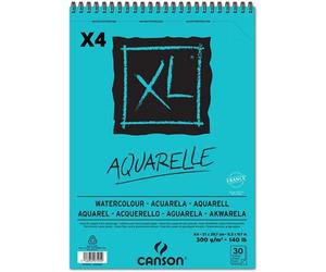 Pack 4 - Canson XL Aquarelle, Album Spirale Microforato, A4, 30 fogli, grana fine 300 g