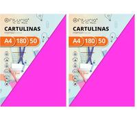 Pack 50 Cartulinas Color Fucsia Tamaño A4 180g (Confezione da 2)