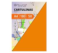 Pack 50 Cartulinas Color Naranja Fluor Tamaño A4 180g