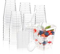 【PACK 50】 Tazze da dessert - 50 tazze da dessert riutilizzabili da 160 ml 5,4 once con coperchi e cucchiai Mini tazze per appetitanti Vasi per torta al formaggio Ciotola da dessert in plastica per