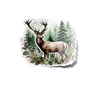 PACK ADESIVI STICKERS Vinile Cervo nella foresta Acquerello Resistente Acqua e Uv Animale Selvatico Albero Natura Caccia 9 cm Per Computer Bottiglia e Auto Decorazione Esterna 8 cm