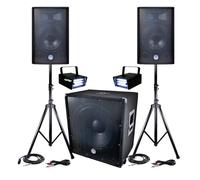 Pack amplificazione DJ PA bms-1812 2400 W SUB 46 cm - 2 hp 30 cm + cavi + 2 Mini ledstrobes lytor