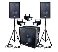 Pack amplificazione DJ PA bms-1812 2400 W SUB 46 cm - 2 hp 30 cm + cavi + 3 Mini ledstrobes lytor