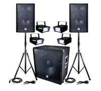Pack amplificazione DJ PA bms-1812 2400 W SUB 46 cm - 2 hp 30 cm + cavi + 4 Mini ledstrobes lytor