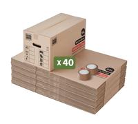 Pack And Move - Set di 40 cartoni per traslochi Premium - 60 x 30 x 30 cm - Estrema resistenza 25 kg - Riutilizzabili - Doppio spessore - Manici rinforzati - 2 adesivi in omaggio