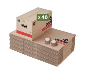 Pack and Move - Set di 40 cartoni per traslochi Premium - 60 x 30 x 30 - Estrema resistenza 30 kg - Riutilizzabile - Manici rinforzati - 2 adesivi in omaggio