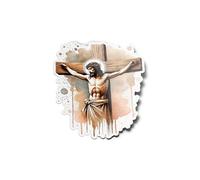 PACK AUTOCOLLANTI STICKERS Vinile Gesù Crocifisso Sulla Croce Cattolica Chiesa Resistente Acqua & Uv religioso cristiano Cristo Fede Acquerello Per Computer Bottiglia e Auto Decorazione Esterna 9cm