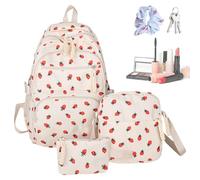 Pack Back Pack - Strawberry Bookbag | Zaino Scuola Estetica | Set Borsa Libri | Puga Borsa A Spalla Strawberry Coda Di Fragole Per Ragazzi Studenti Ragazze Viaggi Diari D, bianco, Consulte la