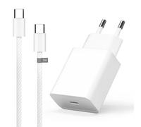 Pack caricatore USB-C 25 W Power Delivery + cavo USB-C 2 m 60 W nylon intrecciato bianco, ricarica rapida sicura, blocco di alimentazione sottile compatibile con iPhone Samsung Android