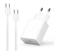 Pack caricatore USB-C 25W Power Delivery + cavo USB-C 1m 60W nylon intrecciato bianco, ricarica rapida sicura, blocco di alimentazione sottile compatibile con iPhone Samsung Android