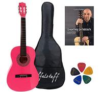 Pack Chitarra Classica Yukawa in Legno - Pensato per il Primo Approccio allo Strumento, con Borsa, Libro "Diventare Chitarrista" e 5 plettri in ABS in Omaggio (86cm, Color Rosa)