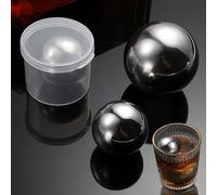 Pack da 2 Ice Cooler Stone Sfera Raffreddamento, Pietre Whisky in Acciaio Inox, Sfera di ghiaccio congelato in acciaio inossidabile con scatola in PP | Diametro 35mm e 55mm (Argento)