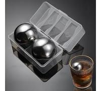 Pack da 2 Ice Cooler Stone Sfera Raffreddamento, Pietre Whisky in Acciaio Inox, Sfera di ghiaccio congelato in acciaio inossidabile con scatola in PP | diametro 55 mm | raffreddamento rapido(Argento)