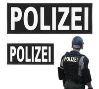 Pack de 2 Security Patchs Réfléchissants - Autocollants à Crochet et Boucle pour Gilet Tactique, Uniforme, Sac à Dos et Harnais de Chien (Taille Grand + Petit, Visibilité Nocturne) (POLIZEI)