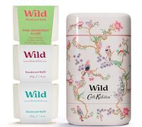 Pack deodorante naturale ricaricabile Wild 0% alluminio - Contenitore Uccellini&Bacche Cath Kidston e Pink Grapefruit & Lime, Coconut & Vanilla, Fresh Cotton & Sea Salt - 24h di protezione dagli odori