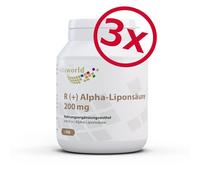 Pack di 3 R (+)Acido Alfa Lipoico 200mg 3x100 Capsule Vita World Farmacia Vegano
