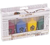 Pack di 4 Evidenziatori di Harry Potter - Mini Evidenziatori - Set Evidenziatori Rosso, Blu, Giallo e Verde - con Stemmi delle Case di Hogwarts - Prodotto Originale Elaborato in Spagna