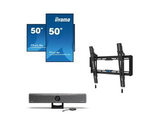 Pack iiyama ProLite LH5060UHS-B1AG + supporto + Barco ClickShare Bar CB Core con 1 pulsante Pack de pantalla 4k, soporte de pared y barra de vídeo,