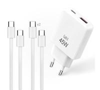 Pack Mobility 45W GaN: caricatore rapido a doppia porta + set di 2 cavi USB-C 1 m nylon intrecciato - per iPhone 16/15, MacBook, Samsung, iPad - Soluzione di ricarica per ufficio e viaggi - Bianco
