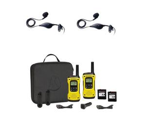 Pack Motorola T92 H2O + 2 Kits vivavoce portatile conessione 1 pin Pacchetto completo di walkie talkie resistenti con accessori più 2 kit portatili