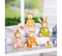 Pack of 12 Figure, Bunny, Poly, brown, green, orange, pink, PU 12, Assorted 4 times, L. 8 cm, W. 5 cm, H. 9 cm