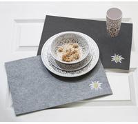 Pack of 16 Placemat, rectangular, Edelweiss motif, Felt, light gray, PU 16, L. 35 cm, W. 45 cm
