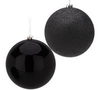 Pack of 2-200mm Baubles - Shiny & Glitter Design - Giant Christmas Baubles (Nero)