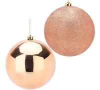 Pack of 2-200mm Baubles - Shiny & Glitter Design - Giant Christmas Baubles (Rose Gold)