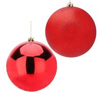 Pack of 2-200mm Baubles - Shiny & Glitter Design - Giant Christmas Baubles (Rosso)