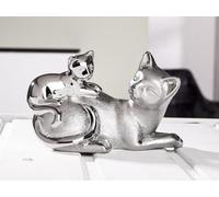 Pack of 2 Figure, Cat, Porcelain, silver colored, PU 2, L. 10 cm, W. 20 cm, H. 12 cm