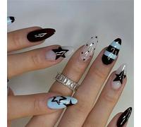 Pack Of 24 Glossy Blue Stripe Star Polkas Dot Artificial Nails Mediums Almond Shape Press On Nails For Beginners Comfortable Wear Party Accessories Waterdrops Shape Press On Nail For Parties