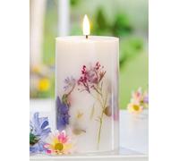 Pack of 3 Pillar candle (LED), round, Floral design, Wax, white, PU 3, H. 13 cm, D. 8 cm