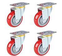 Pack of 4 Swivel Furniture Casters Heavy Duty,Red Polyurethane Foam Industrial Caster,360° Top Plate,Ball Bearing,Dual Locking,No Noise,594lbs Load Capacity,for Trolley,W,Universal-4in