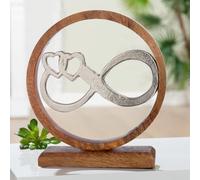 Pack of 6 Stand relief, round, Heart motif, Mango wood, natural colors, silver colored, PU 6, L. 5 cm, W. 24 cm, H. 26 cm