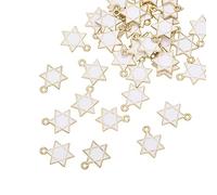 Pack of 80 Star of David White Six-pointed Star Enamel Charms Gold Plated Colored Pendants Hawaii Style Accessories for Necklace Bracelet Jewelry Making DIY Crafting