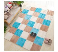 Pack Of 9 12 x inches Multicolor Interlocking Plush Foam Mat Tiles(Light Brown+white+dark Blue)