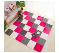 Pack Of 9 12 x inches Multicolor Interlocking Plush Foam Mat Tiles(Rose Red+gray+white)