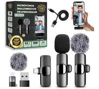 Pack Pro - 2 microfoni senza fili per iPhone, iPad, Android, PC, con USB-C, Microfoni con clip per registrazione video, Youtube, Twitch, TikTok Podcast, live con cancellazione del rumore