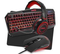 Pack Pro Gamer AMSTRAD REDEMPTION 5 pezzi: Tastiera, Mouse & tappeto, Cuffie & adattatore. Retroilluminazione rossa. AZERTY & USB