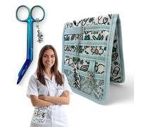 Pack Salvabolselli e forbice | Non tutti sono uguali | Organizzatore da Tasca Infermiera in Apuri - Originale regalo | Per riporre forbici e accessori (VERDE ACQUA FIORI TIRITI)