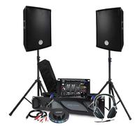 Pack Sono 1600W BM Bmsonic Amplificatore 1000W Coppia di altoparlanti, mixer, piedini, auricolari, cavi, micro ufo LED DJ Party