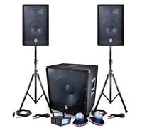 Pack sono 2400 W bms-1812 sub 46 cm 2 altoparlanti 30 cm + cavi + Mini ledstrobe lytor + 2 effetti roundiams UFO