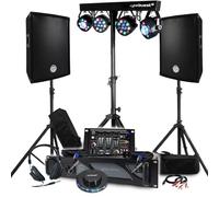 Pack Sono BM Bmsonic 1600 W Coppia di altoparlanti passivi 2 x 300 W, tavolo da mix, cavalletto 4 luci Xperformer, piedini, UFO LED DJ