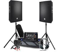 Pack Sono BM Bmsonic Amplificatore 3000 W, Coppia di altoparlanti passivi 2 x 700 W, mixer, piedini, cuffie DJ, cavi e microfono