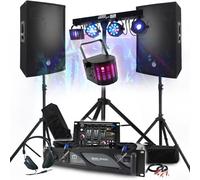 PACK SONO DJ 3400W Amplificatore 2000W Altoparlanti da 15" con piedini, mixer, Euphoria a portale + 48 effetti luci a LED