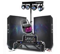 PACK SONO DJ 3400W Amplificatore 2000W Coppia di altoparlanti passivi 2 x 700W Mixer Portico 8 Luci LED Cuffie Micro Cavi