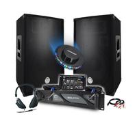Pack Sono DJ BM Bmsonic Amplificatore 2000W Altoparlanti 2x600W Mixer Cuffie Cavi Micro, LED, Festa Serata, Bar Sala Feste