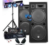 Pack Sono DJ Mix Matrimonio Soiree Ampli 3000W + Altoparlanti 2x2000W, Mixer USB Bluetooth, LED illuminazione multi-effetto